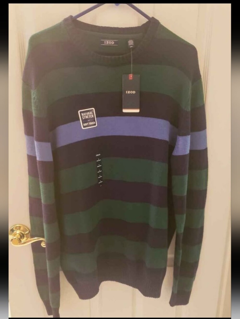 Izod Men’s Green, Navy & Blue Striped Crewneck Sweater